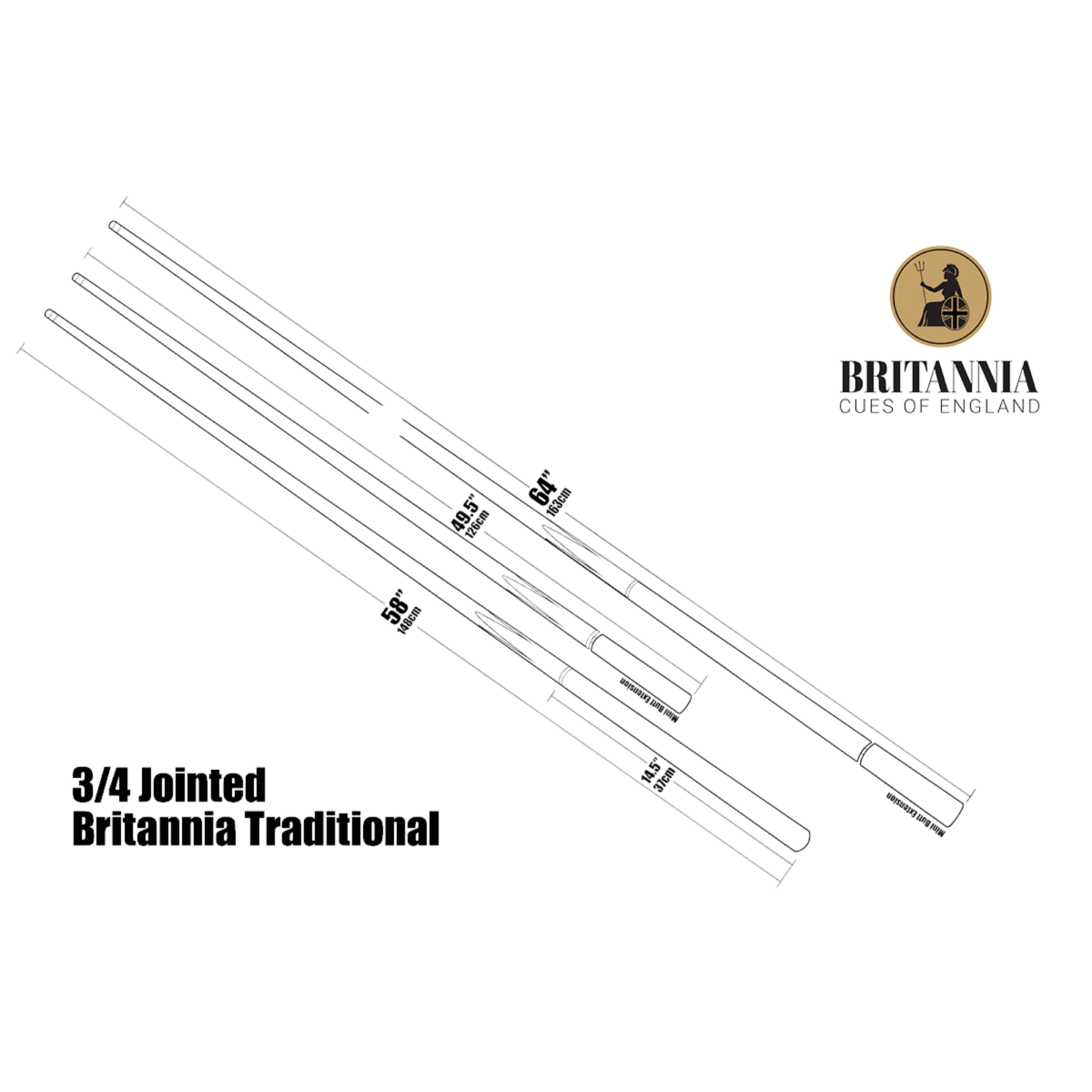Britannia Traditional Bulldog - 3/4 Snooker Cue - 58" - 9.5mm Tip