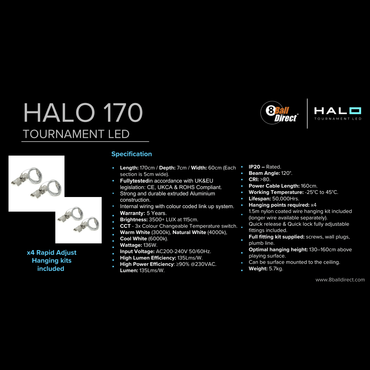 HALO 170 - Tournament LED Pool Table Light