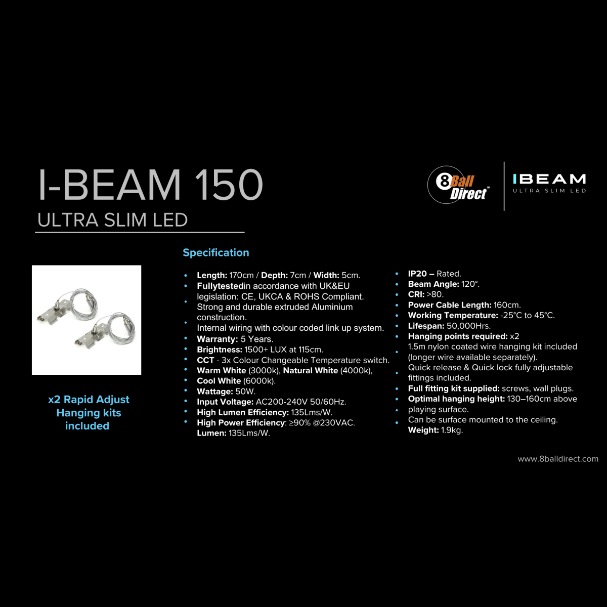 I - BEAM 150 - Ultra Slim LED Pool Table Light