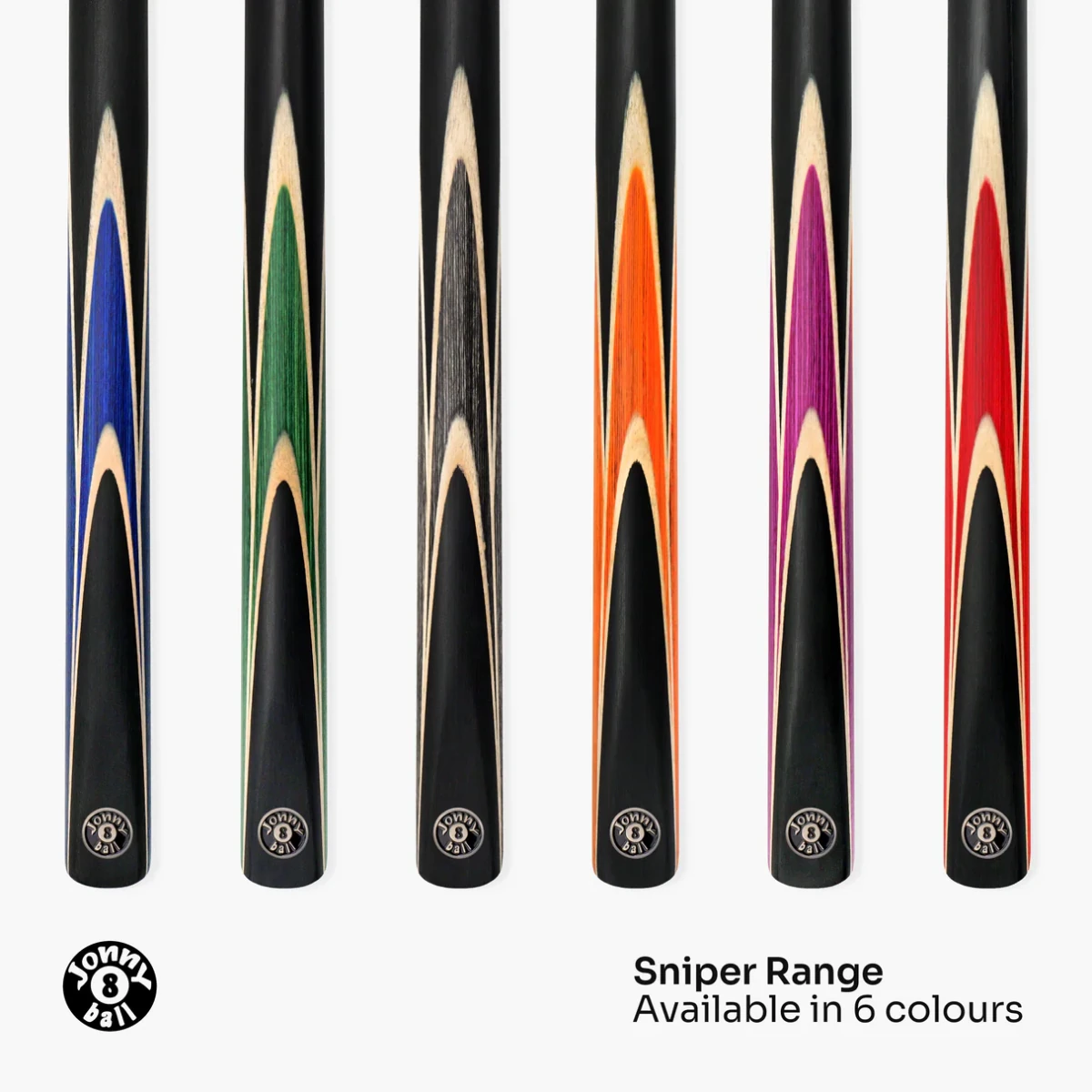 Jonny 8 Ball 2 Piece Sniper 57" Cue with 8mm Tip - 5 Colour Options