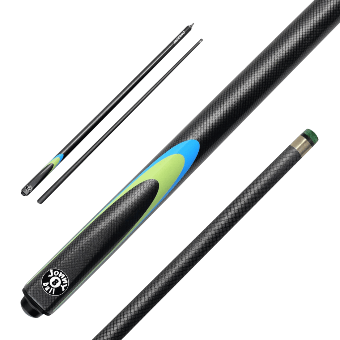 Jonny 8 Ball INFERNO - 57" 2 Piece Graphite Snooker Pool Cue - 9.5mm Tip
