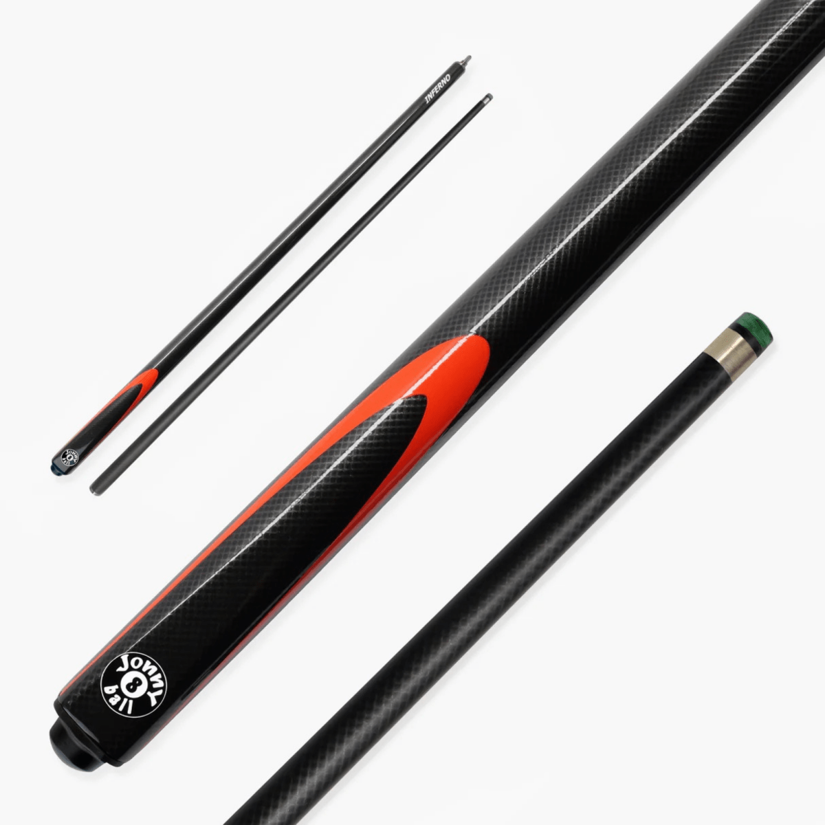 Jonny 8 Ball INFERNO - 57" 2 Piece Graphite Snooker Pool Cue - 9.5mm Tip