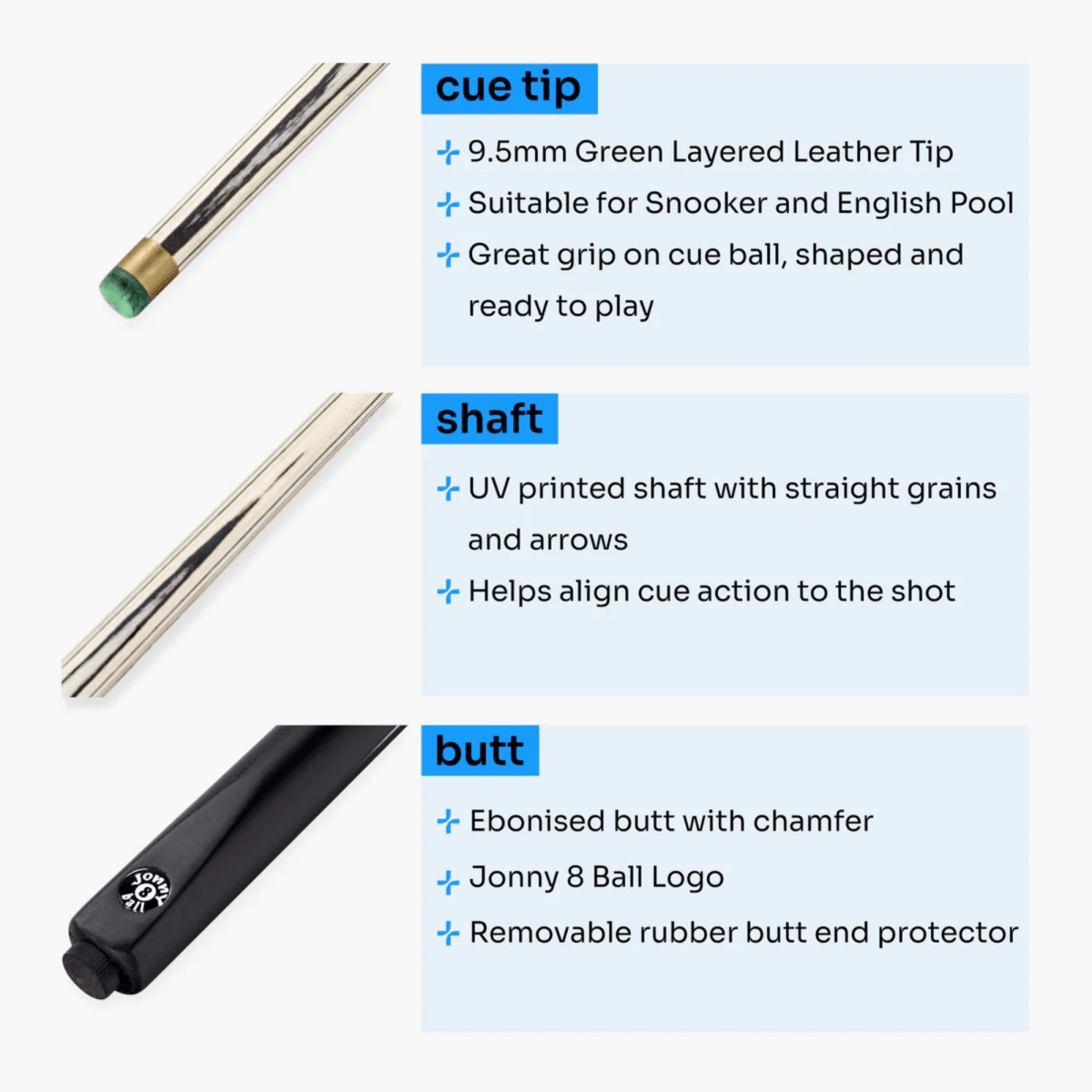 Jonny 8 Ball Panther UV Printed 2 - Piece Cue & Case – 9.5mm Green Layered Tip