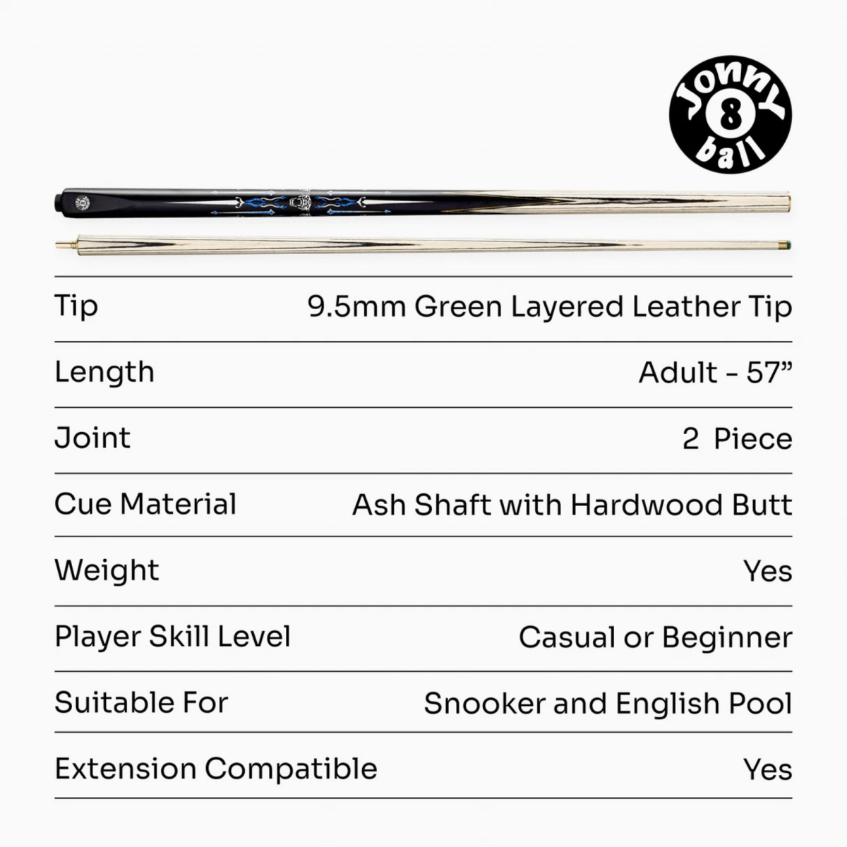 Jonny 8 Ball Panther UV Printed 2 - Piece Cue & Case – 9.5mm Green Layered Tip