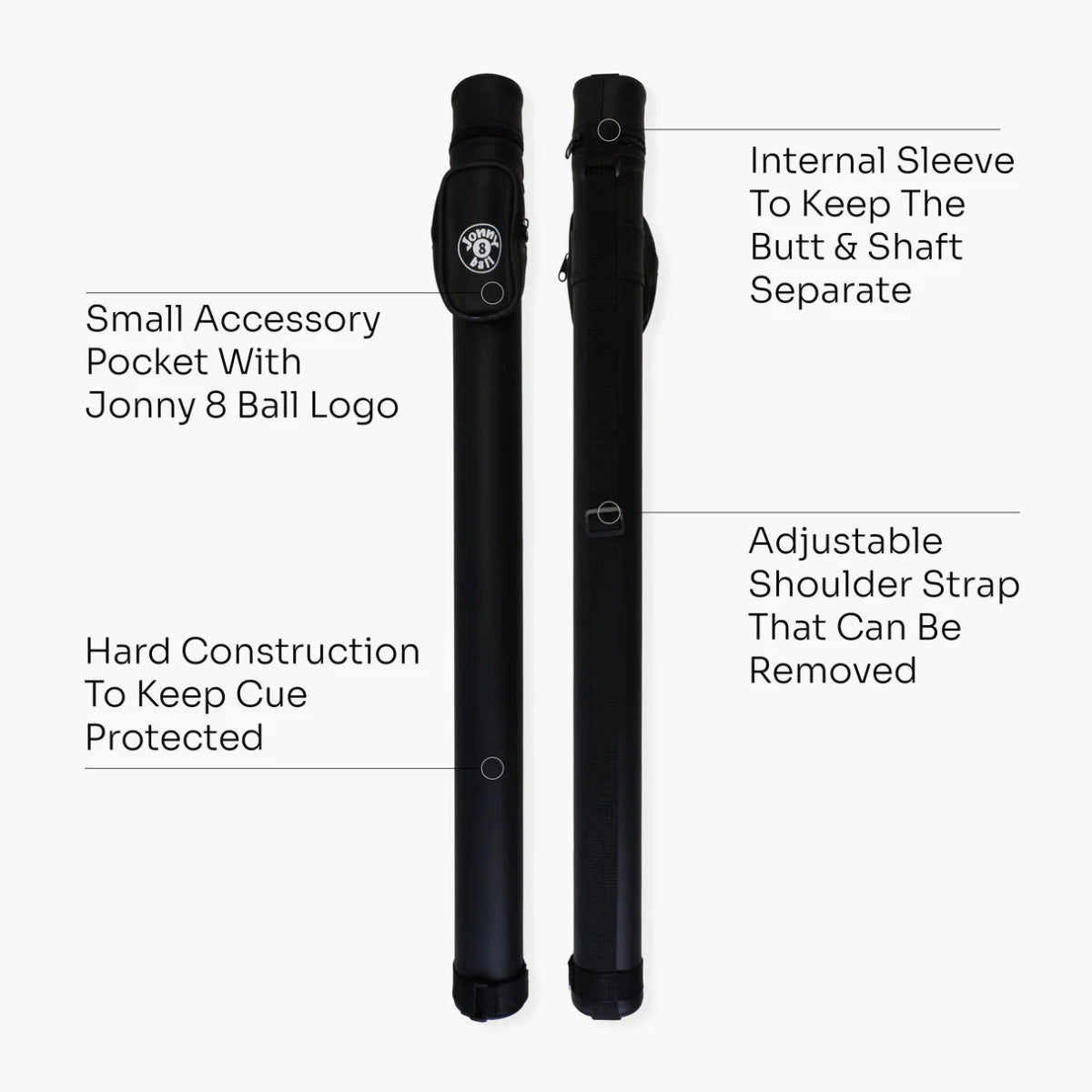 Jonny 8 Ball Tubular 2 Piece Cue Case - Black