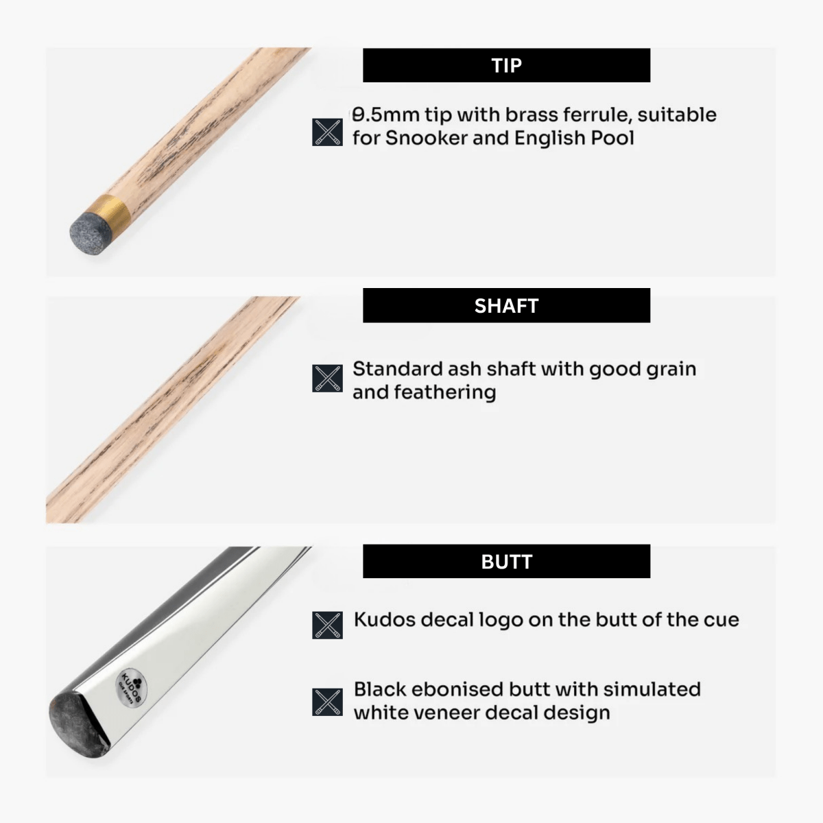 Kudos Pulse Arctic 57 Inch 2 Piece Heavyweight Snooker Pool Cue and Case Set 9.5mm Tip