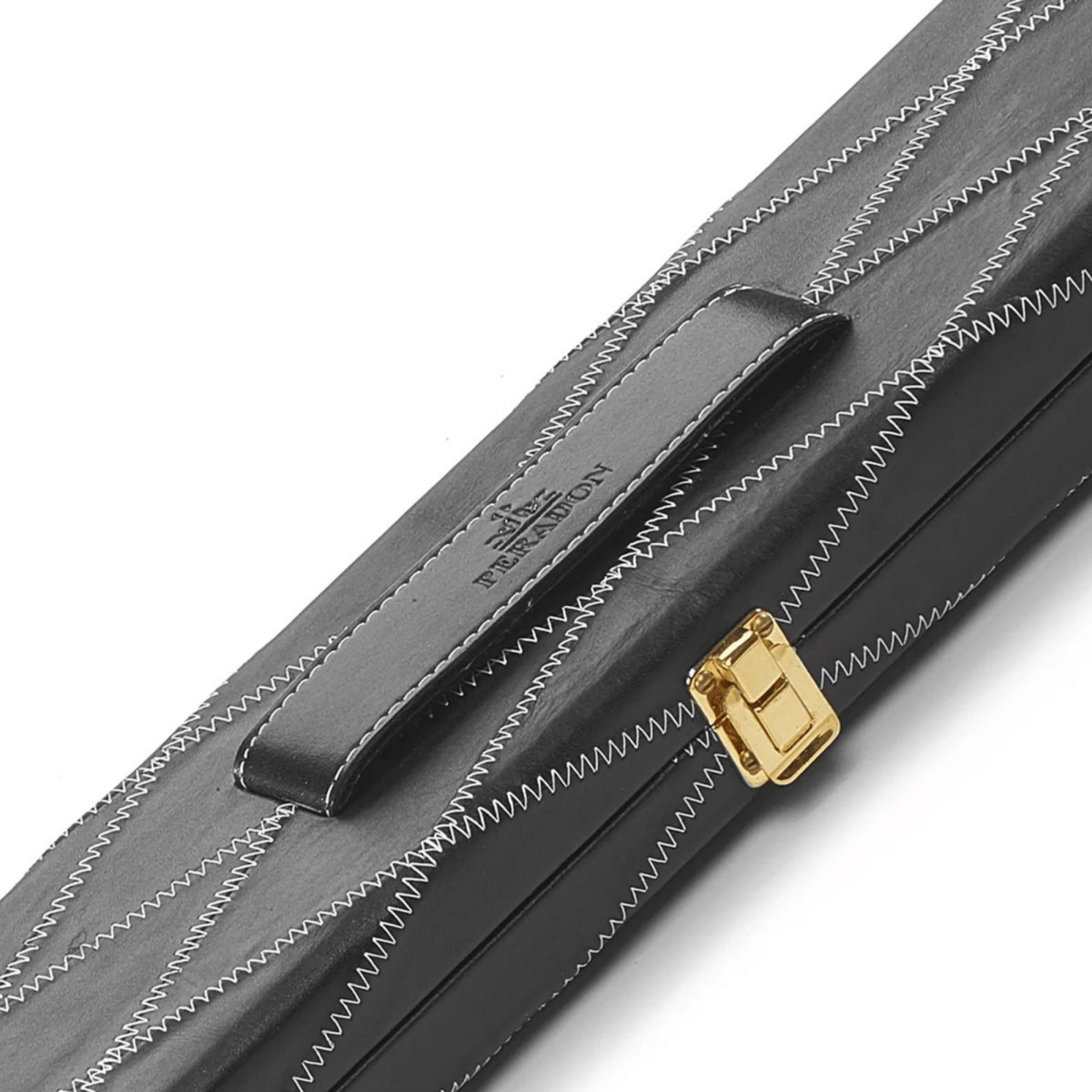 Peradon Genuine 3/4 Black Leather Cue Case - White Stitching