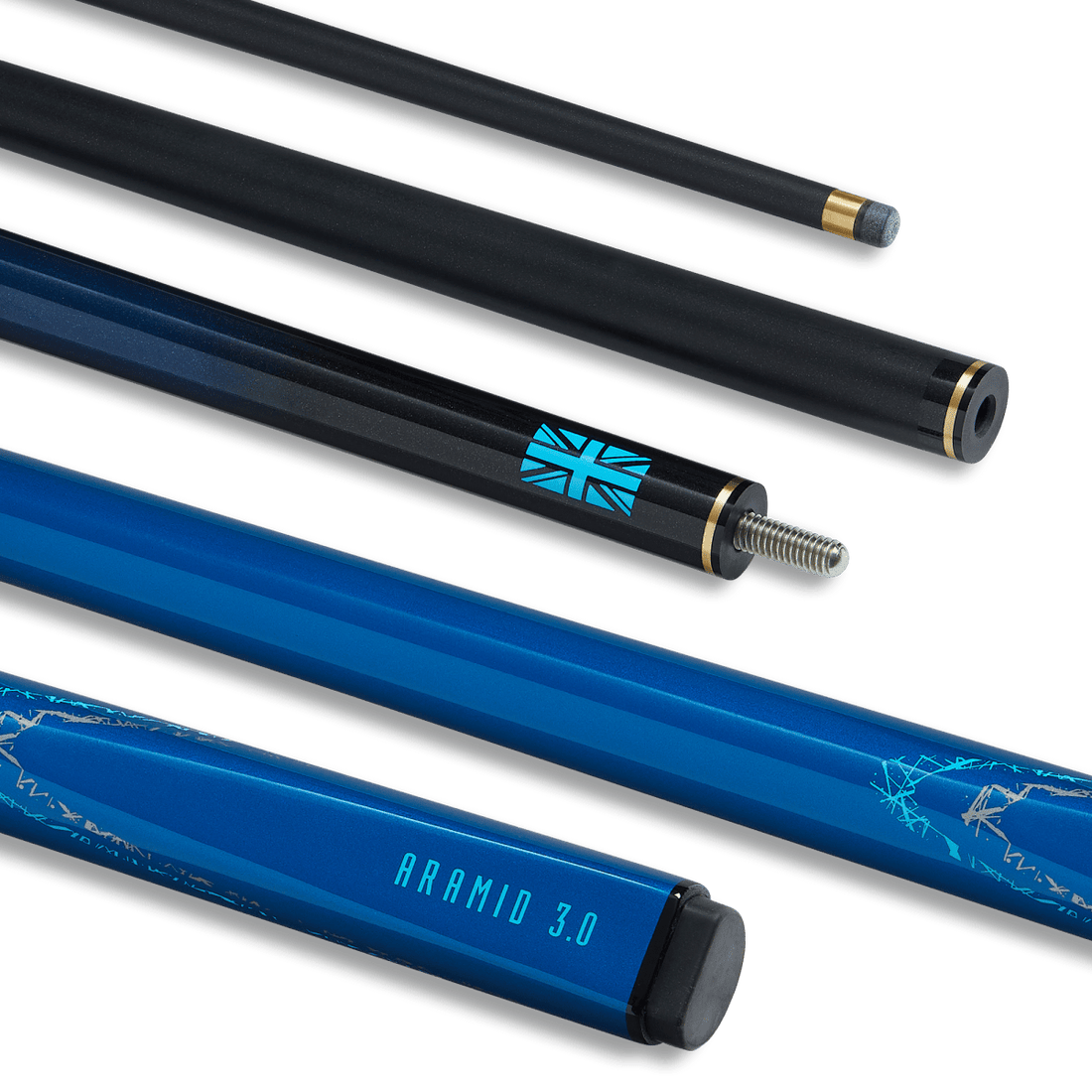 PowerGlide ARAMID 3.0 - 57 Inch - 2 Piece Carbon Fibre Snooker Cue - Blue