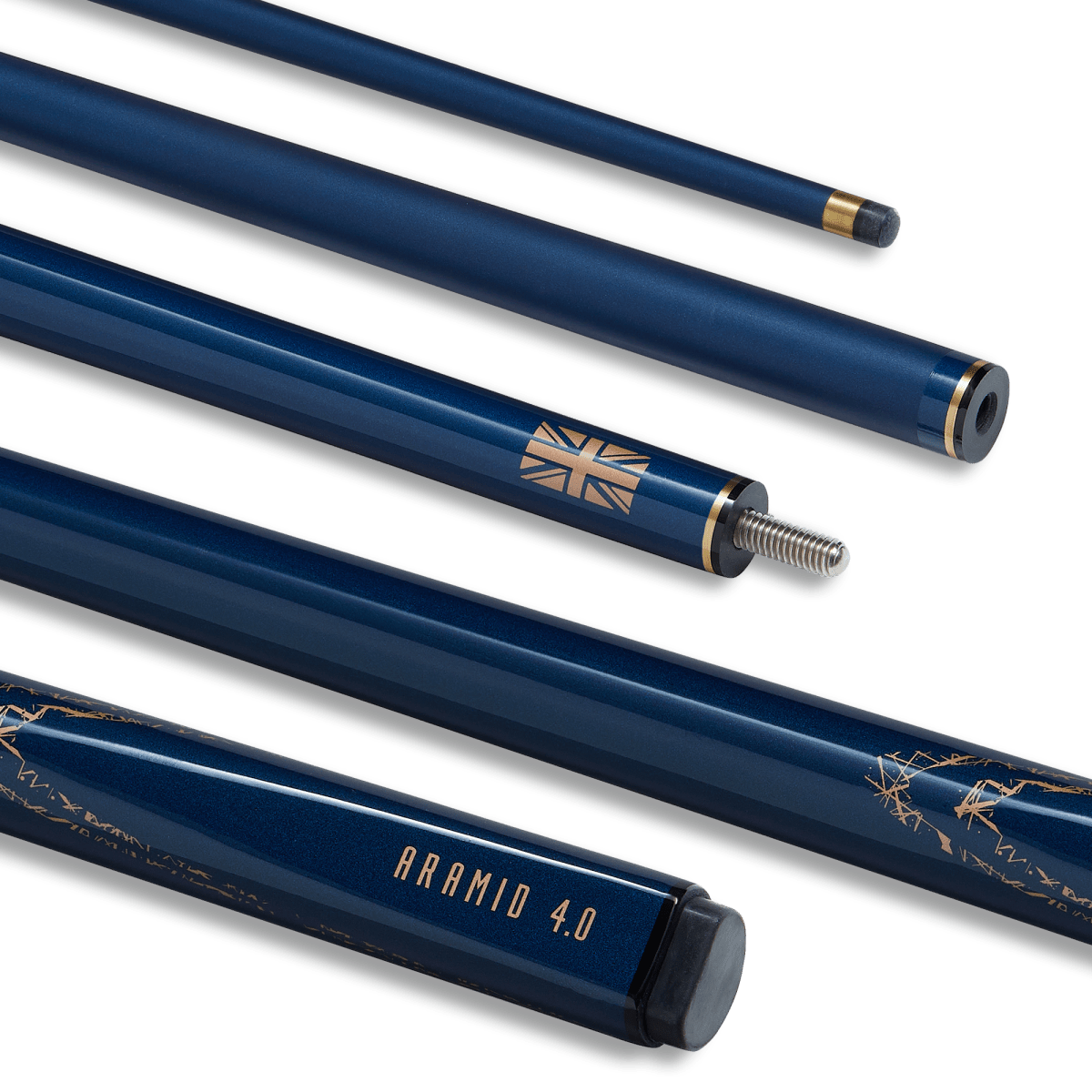 PowerGlide ARAMID 4.0 - 57 Inch - 2 Piece Carbon Fibre Snooker Cue - Blue & Rose Gold