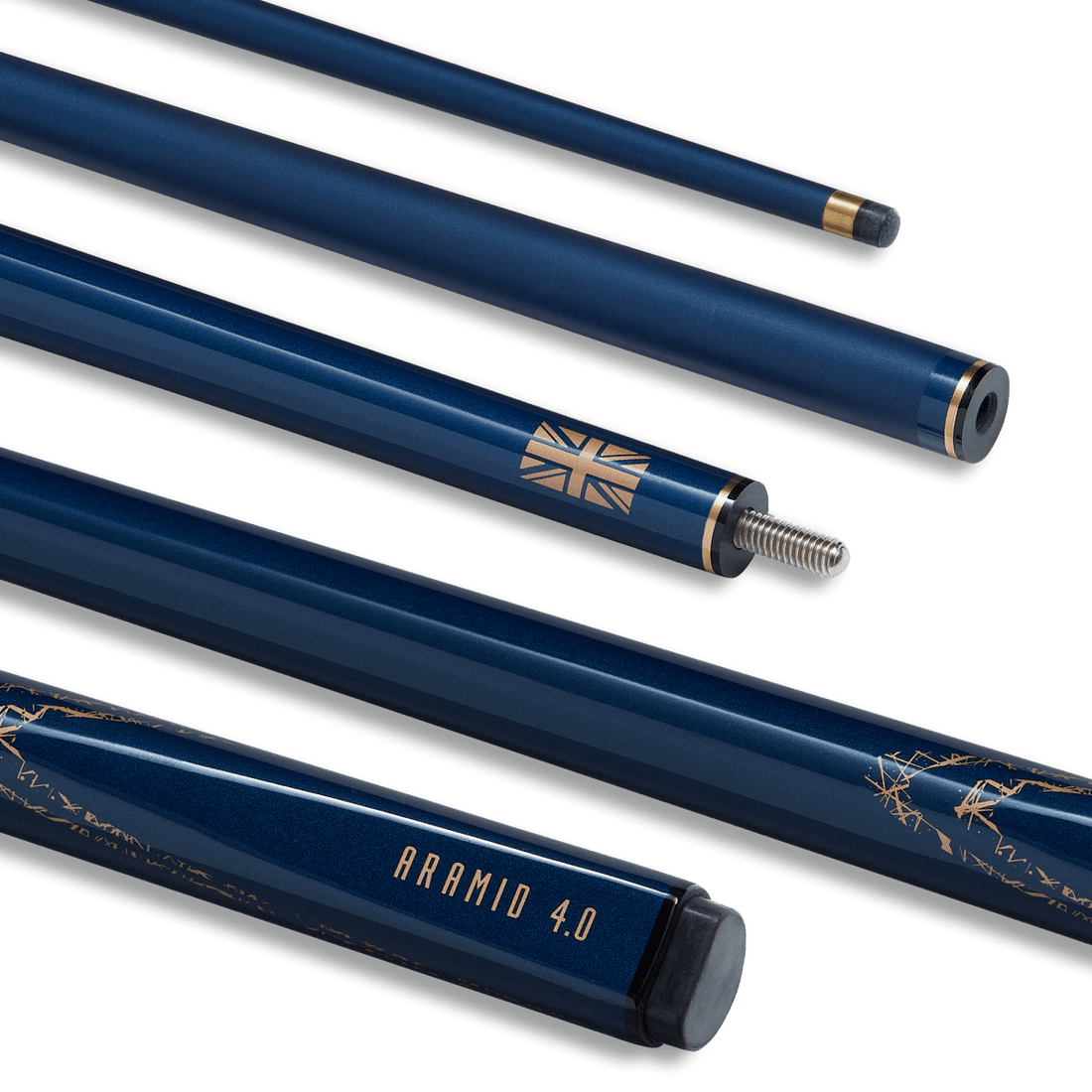PowerGlide ARAMID 4.0 - 57 Inch - 2 Piece Carbon Fibre Snooker Cue - Blue & Rose Gold
