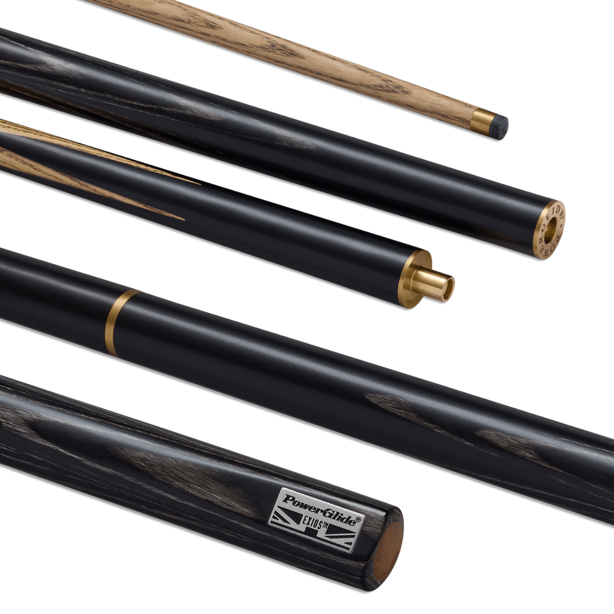 PowerGlide Exios Black Snooker Pool Cue - 3/4 Joint - 9.5mm Tip