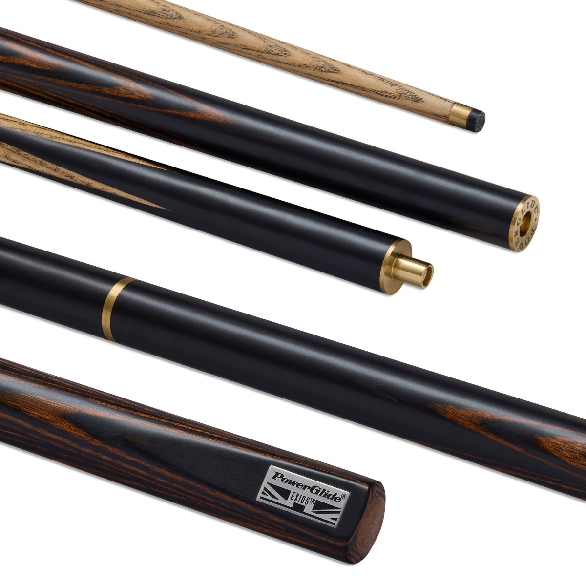 PowerGlide Exios Black Snooker Pool Cue - 3/4 Joint - 9.5mm Tip