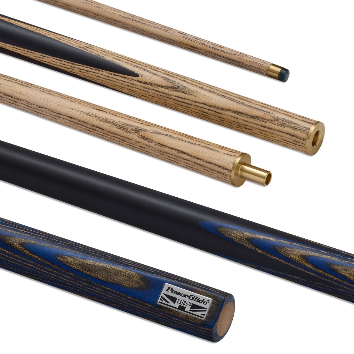PowerGlide Exios Blue Snooker Pool Cue - 2 Piece - 9.5mm Tip