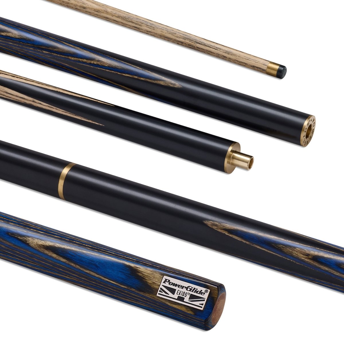 PowerGlide Exios Blue Snooker Pool Cue - 3/4 Joint - 9.5mm Tip