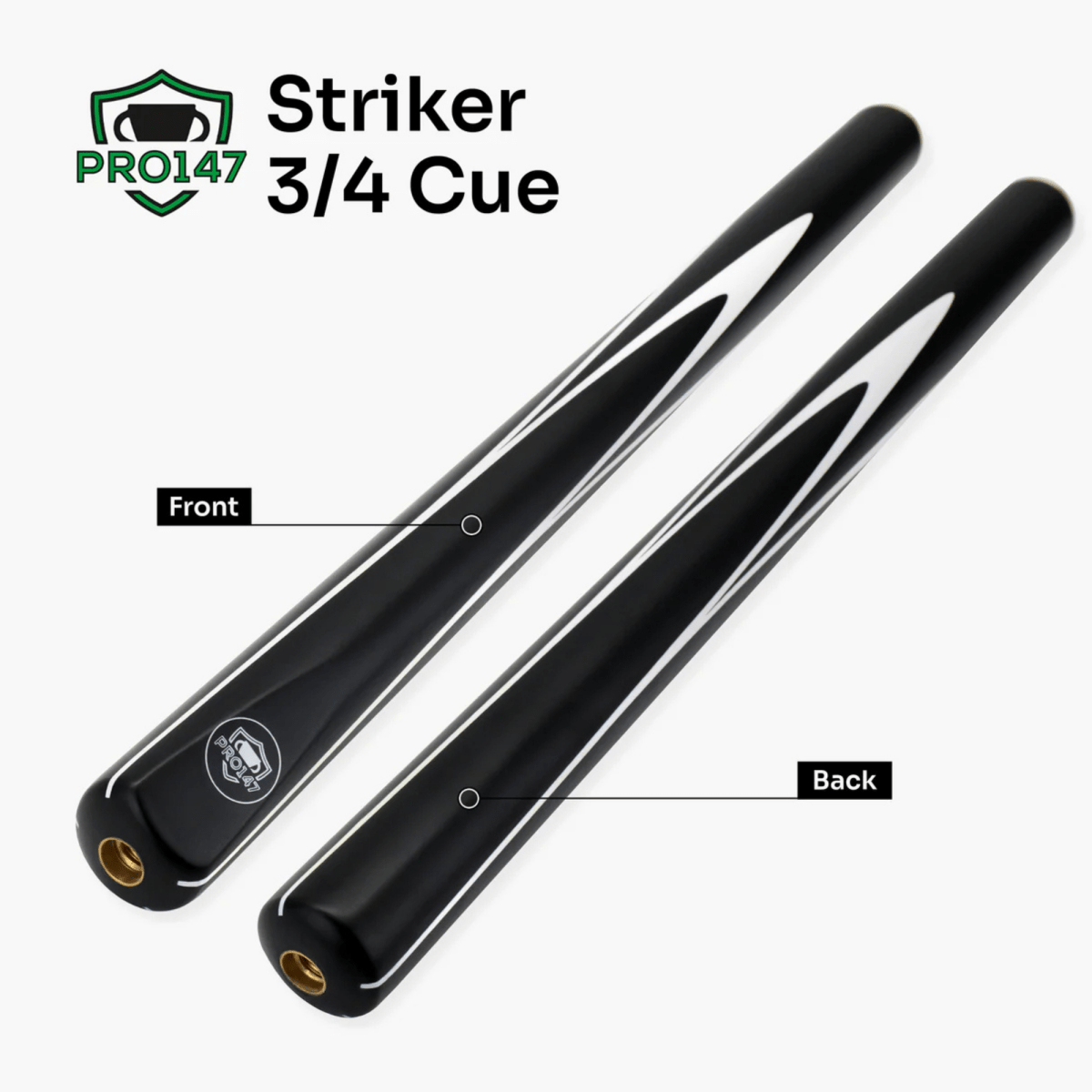 PRO147 Black & White Striker 57 inch 3/4 Snooker Pool Cue - 9.5mm Tip