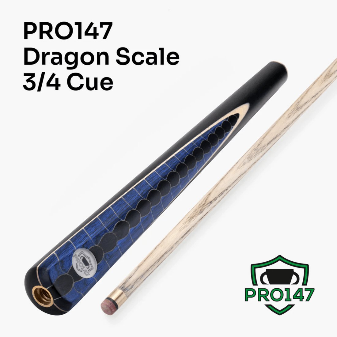 Pro147 Dragon Scale Premium Ash 3/4 Snooker Pool Cue - 57" with 9.5mm Layered Tip