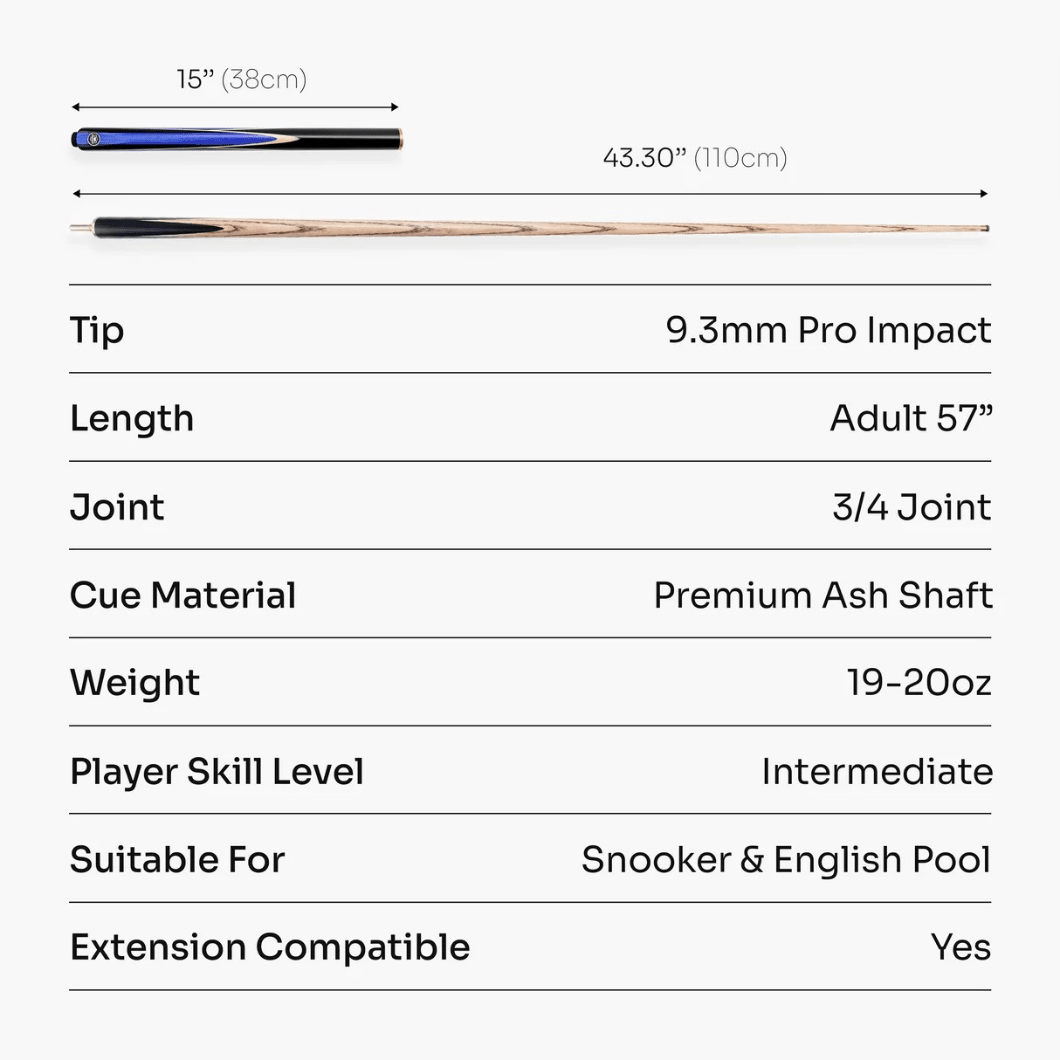 PRO147 Jester 3/4 Jointed Snooker Pool Cue - 57 inch - 9.5mm Pro Tip