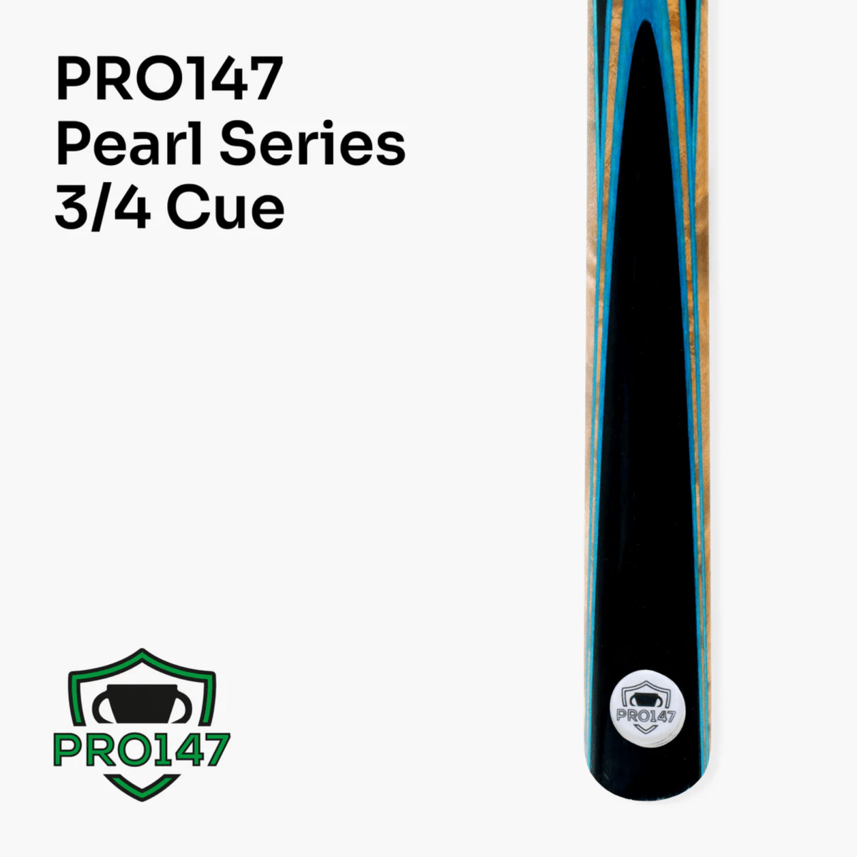 PRO147 Pearl Series Blue - 57 Inch 3/4 Jointed Snooker Pool Cue - 9.5mm Tip