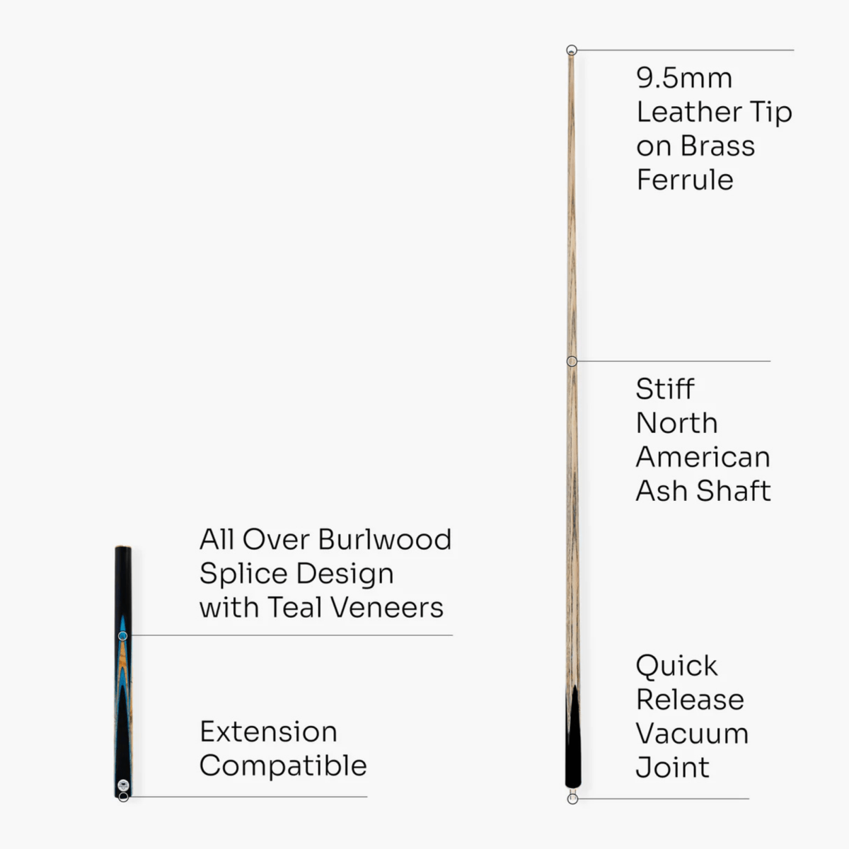 PRO147 Pearl Series Blue - 57 Inch 3/4 Jointed Snooker Pool Cue - 9.5mm Tip