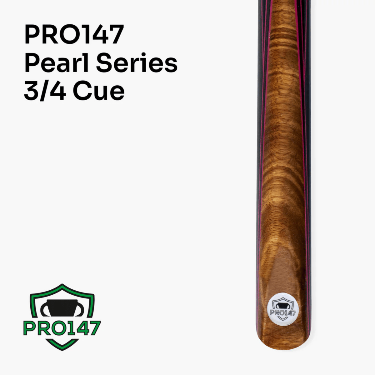 PRO147 Pearl Series Pink Burl - 57 Inch 3/4 Jointed Snooker Pool Cue - 9.5mm Tip