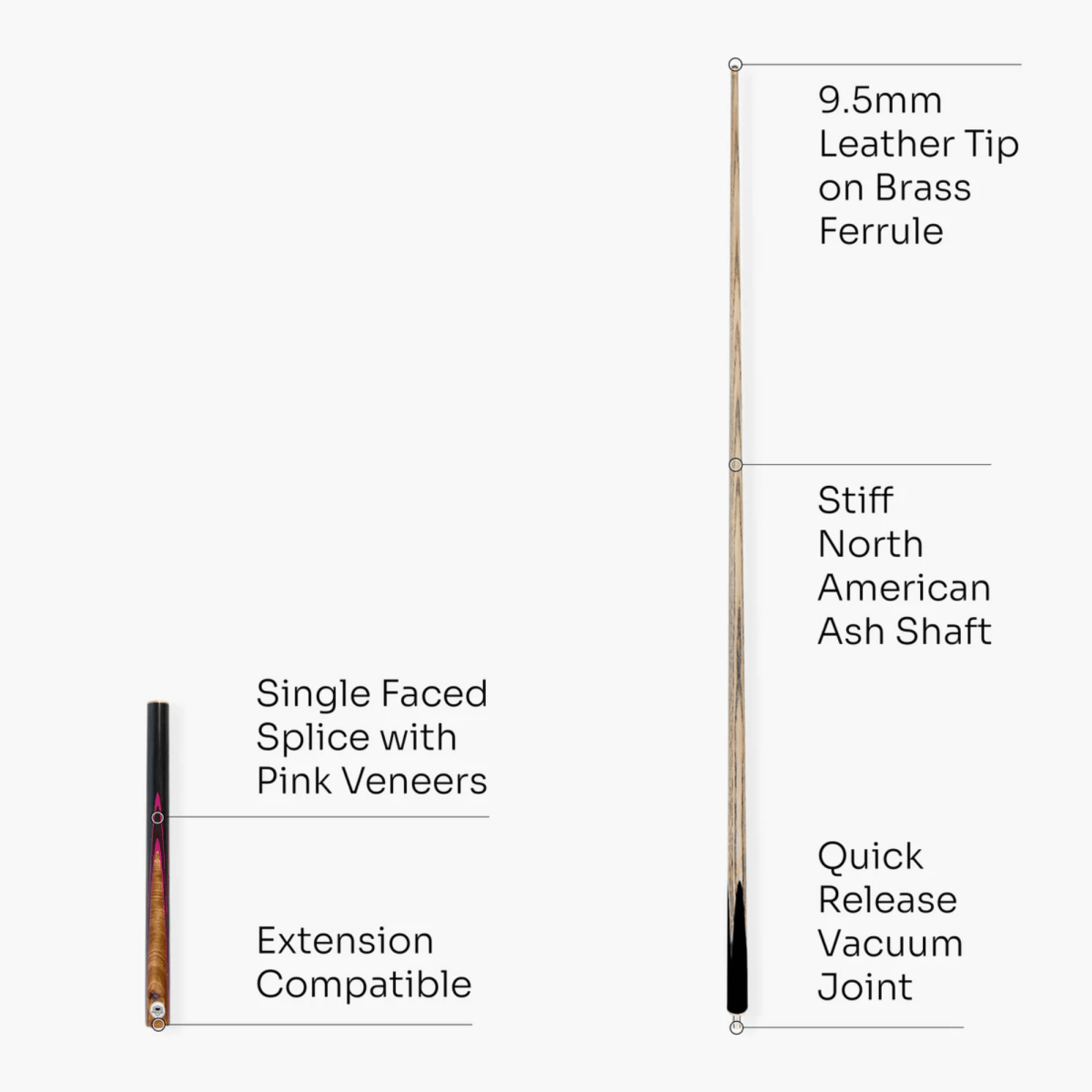 PRO147 Pearl Series Pink Burl - 57 Inch 3/4 Jointed Snooker Pool Cue - 9.5mm Tip