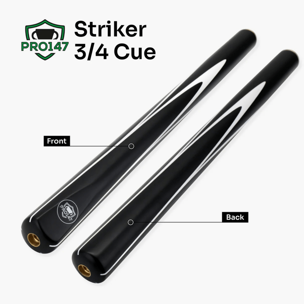 PRO147 Striker 3/4 Jointed Snooker and Pool Cue and Case Standard Set with 9.5mm Green Layered Tip