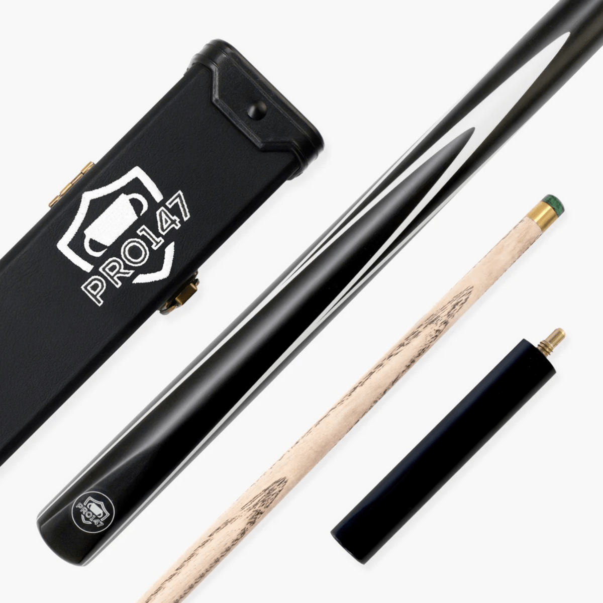 PRO147 Striker 3/4 Jointed Snooker and Pool Cue and Case Standard Set with 9.5mm Green Layered Tip