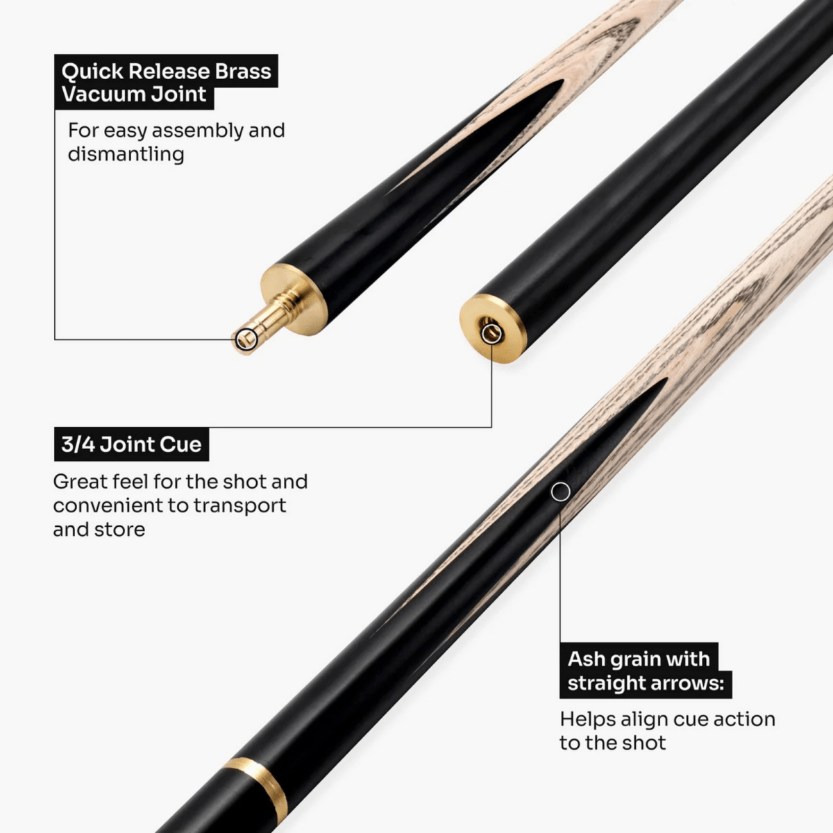 PRO147 Striker 3/4 Jointed Snooker and Pool Cue and Case Standard Set with 9.5mm Green Layered Tip