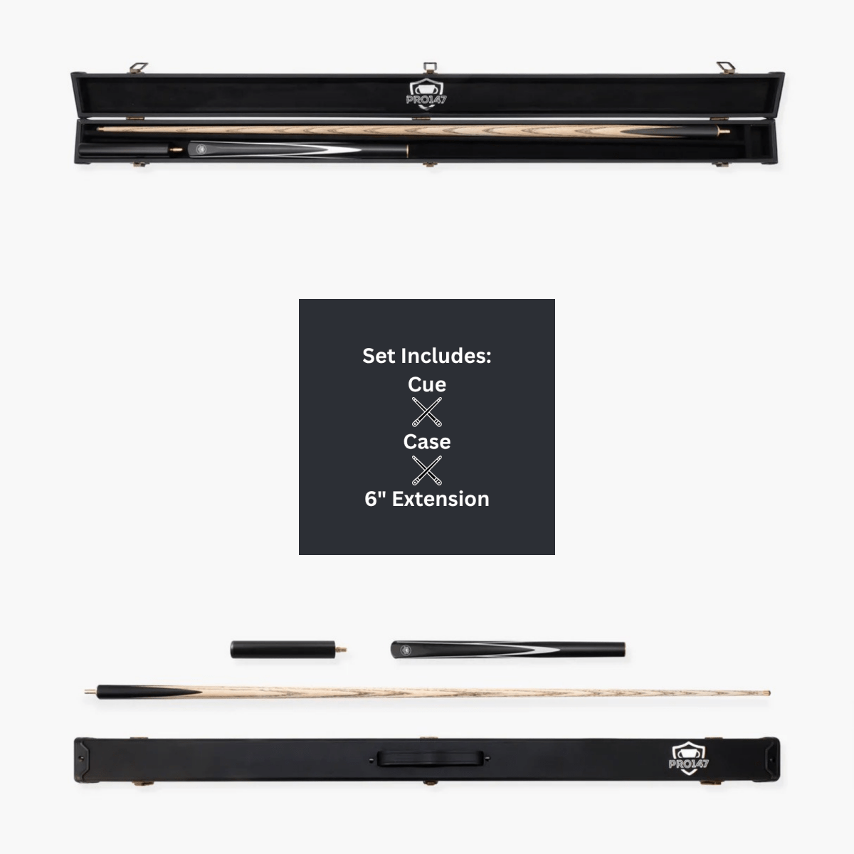 PRO147 Striker 3/4 Jointed Snooker and Pool Cue and Case Standard Set with 9.5mm Green Layered Tip