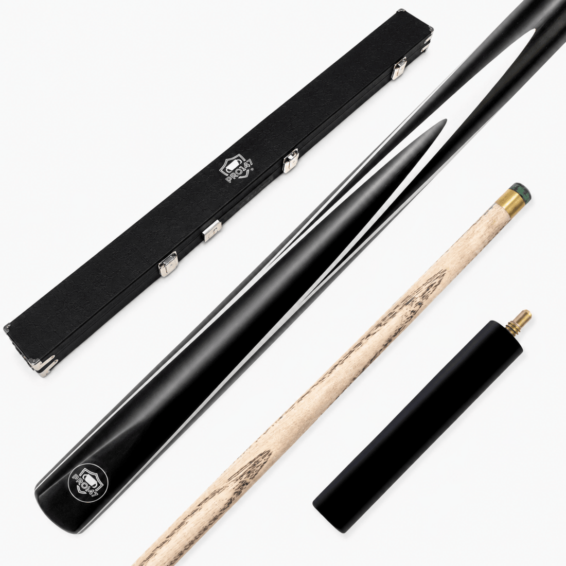 PRO147 Striker 3/4 Jointed Snooker and Pool Cue and Case Standard Set with 9.5mm Green Layered Tip
