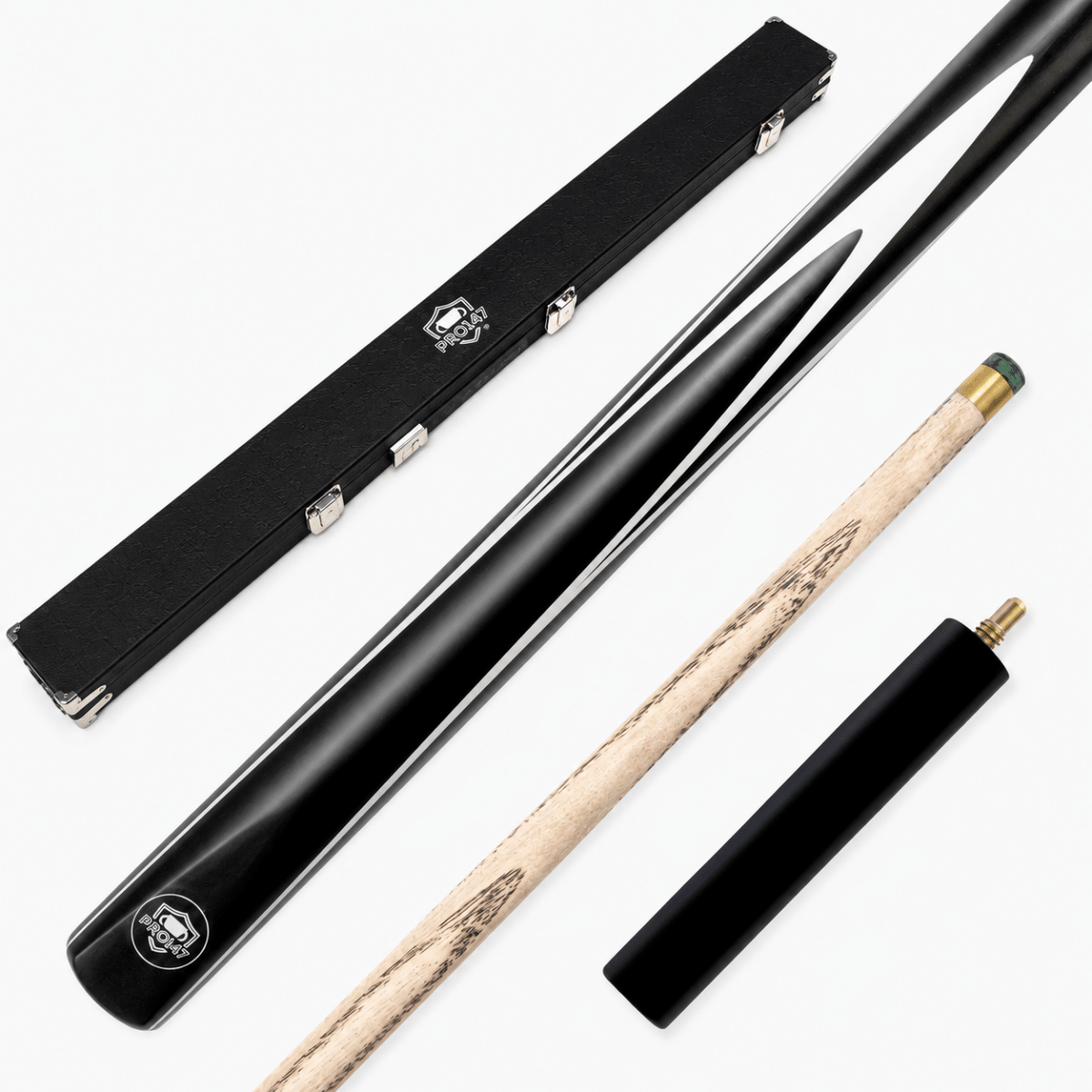 PRO147 Striker 3/4 Jointed Snooker and Pool Cue and Case Standard Set with 9.5mm Green Layered Tip
