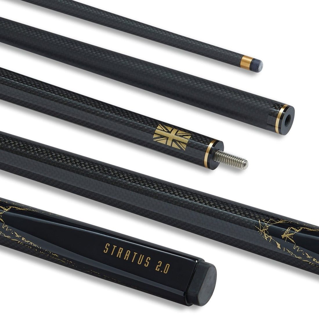 Stratus Carbon Fibre Low Deflection StrikeCore™ Snooker Cue - 57inch - 2 Piece - 10mm Tip