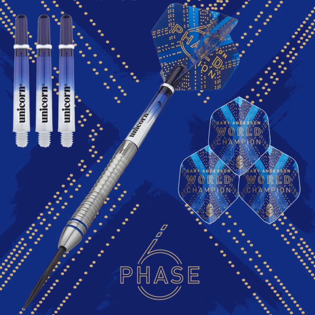 Unicorn Gary Anderson Phase 6 World Champion 90% Tungsten Steel Tip Darts