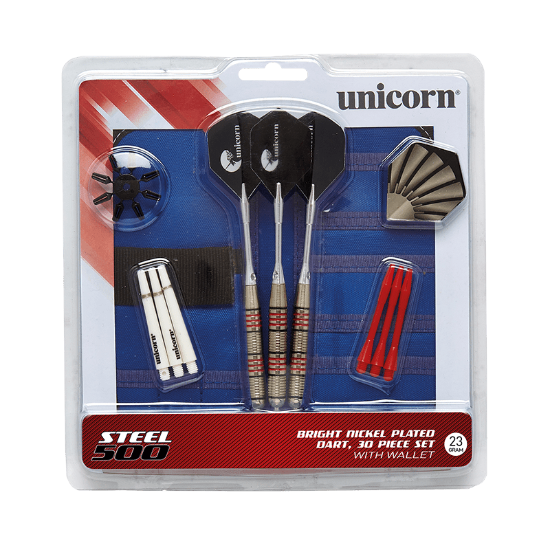 Unicorn Steel 500 Dart Set - 30 Piece with Wallet